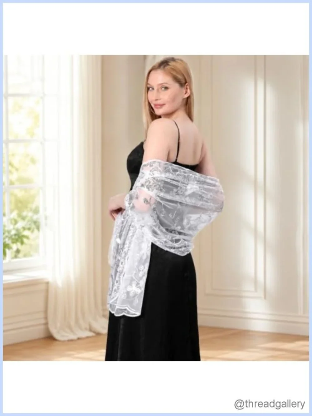 Sequin Mesh Shawl Wrap Embroidered Sheer Scarf Women